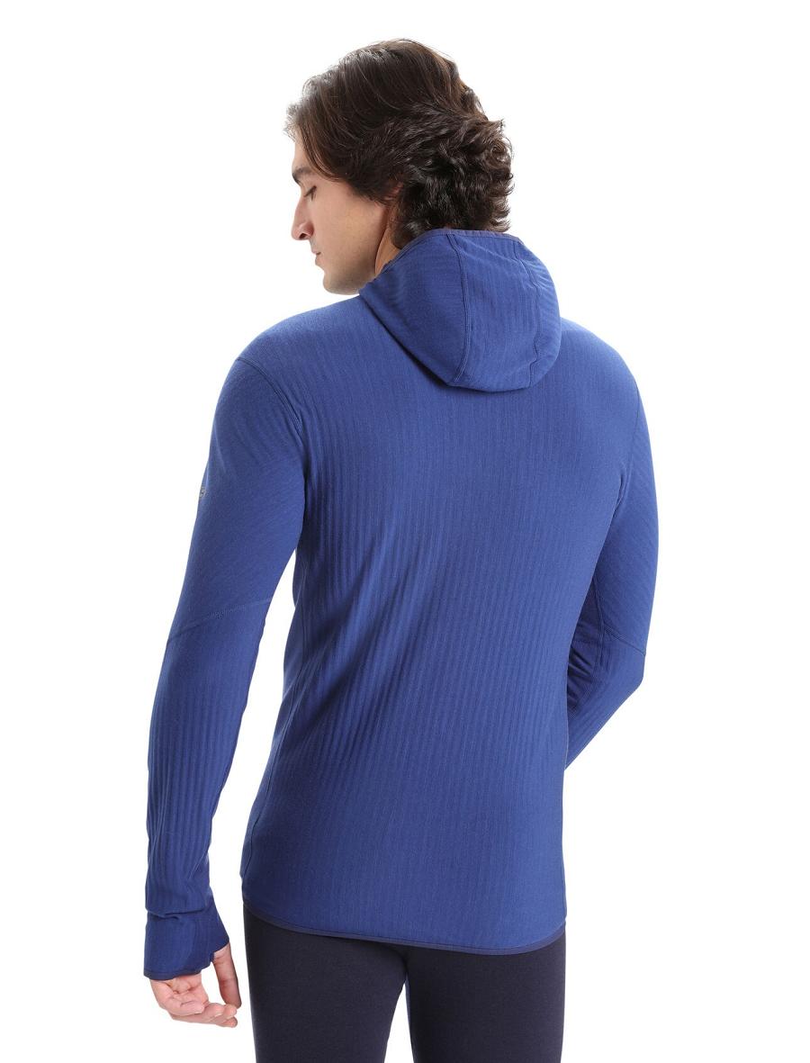 Bluzy Z Kapturem Icebreaker RealFleece™ Merino Descender Long Sleeve Zip Hood Męskie Królewski Niebieski Granatowe | PL 1693DFMN